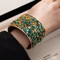 Colorful Crushed Stone Wide Open Bangle, Sparkling Diamond Inlaid Bracelet, High-end Cool Arm Cuff Jewelry