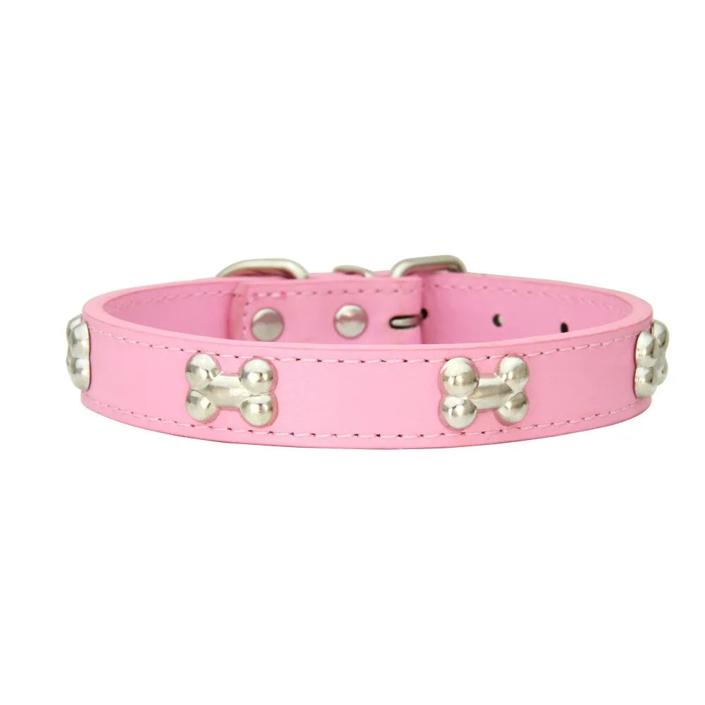 Bone Pattern Collar Durable Adjustable Small Dog Puppy Cat Safe PU Leather