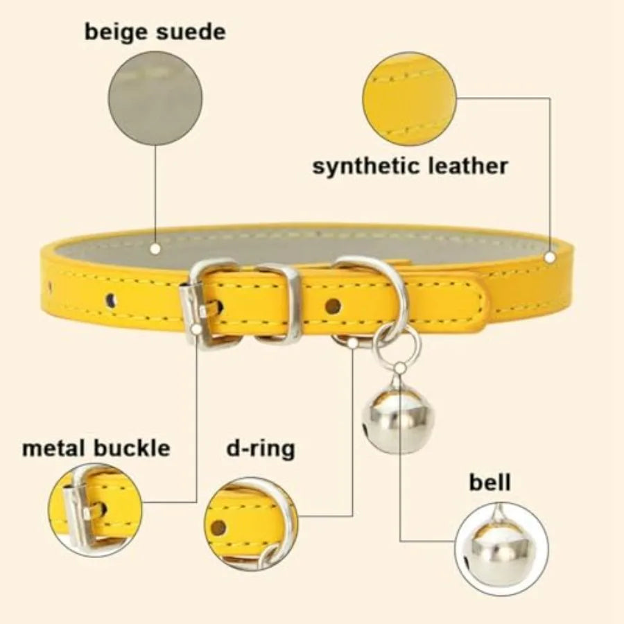 XXS Dog Collar with Bell, PU Leather Puppy Collar with Bells