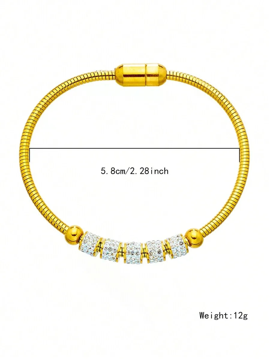 Elegant Stainless Steel Rhinestone Magnetic Oval Bracelet, Unique & Versatile