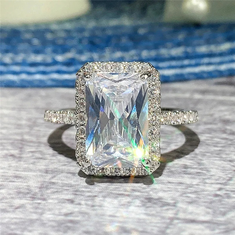 Beautiful classic 925 sterling silver square moissanite ring