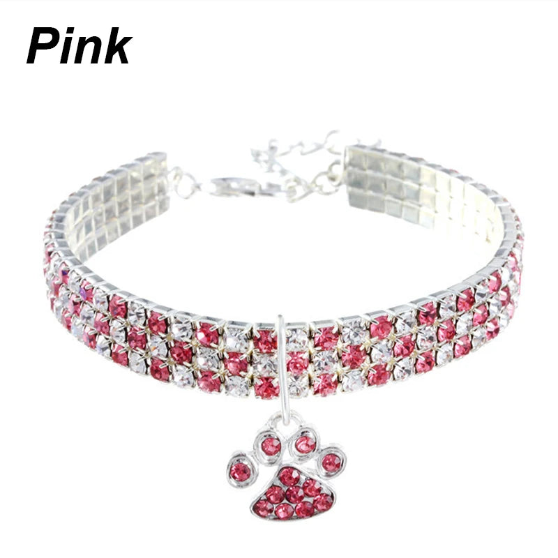 Pet Collar with Diamonds Adjustable Crystal Diamond Elastic Bone Pendant  Cats Dogs  Collier Collar