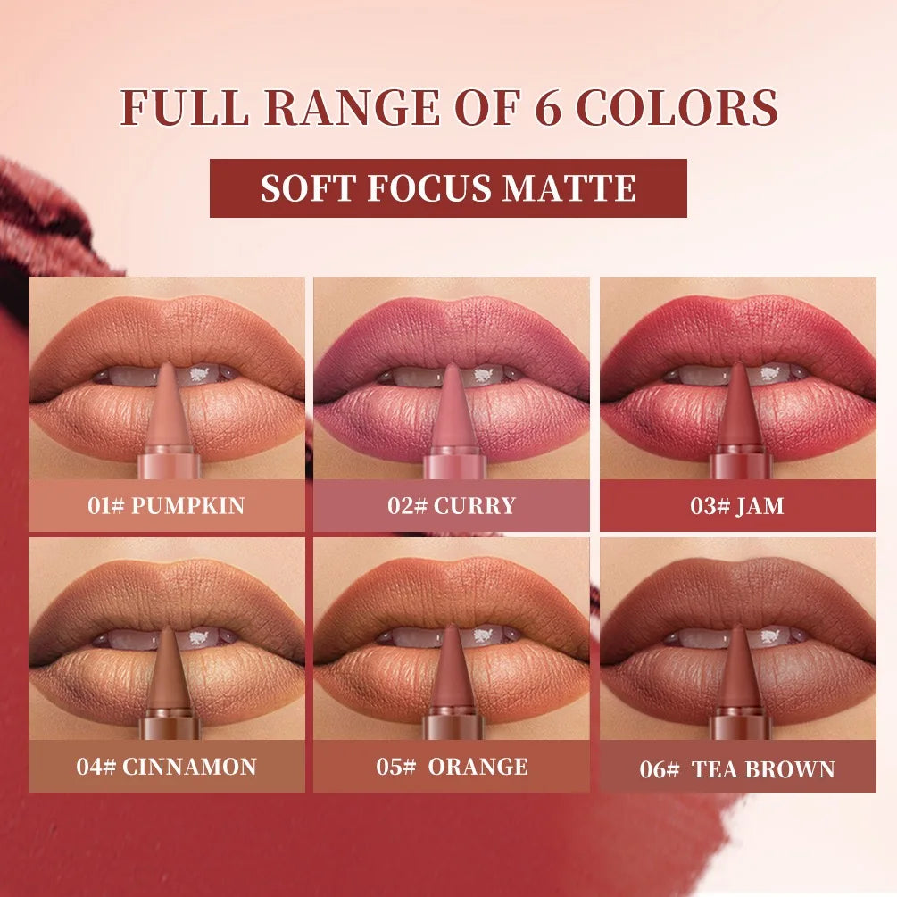 6-color mini lip liner and lipstick pencil, long-lasting waterproof