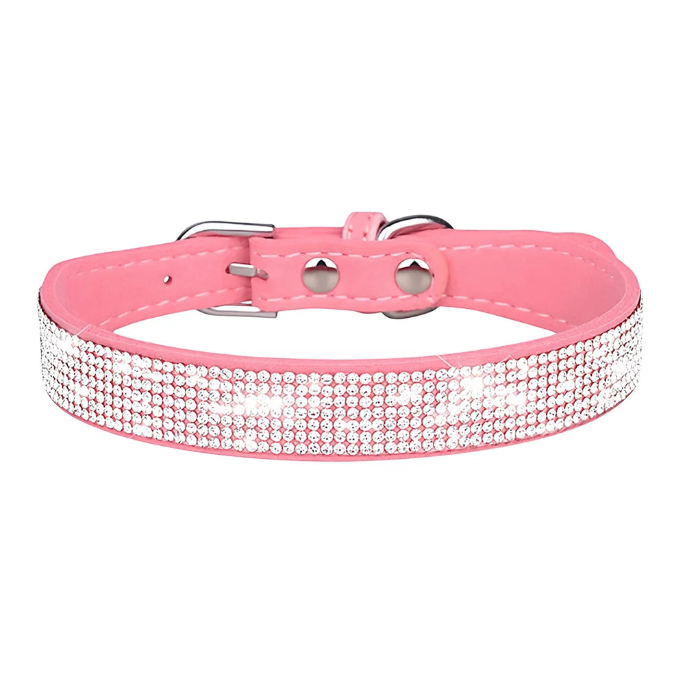 New Shiny Rhinestone Pet Collar, Soft Microfiber Adjustable Collar for Small Medium Dogs