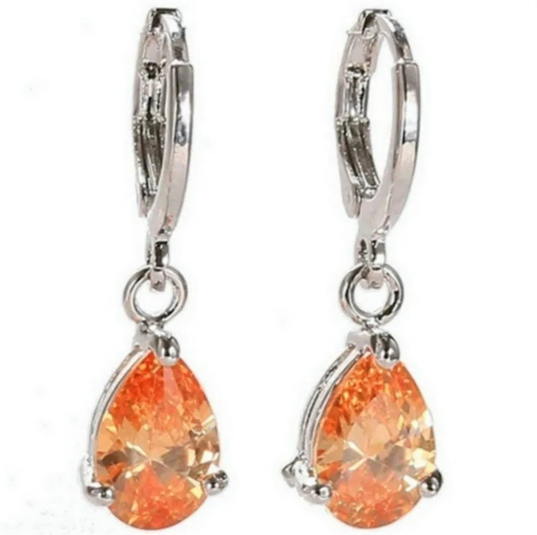 Fashion Jewelry Ladies Blue White Water Drop Shaped Crystal Rhinestone Zircon Metal Dangle Earring for Women