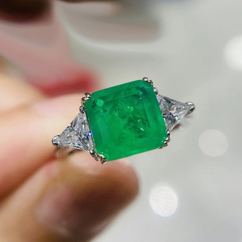 Exquisite 925 Sterling Silver Paraiba Emerald Tourmaline Gemstone Rings For Women