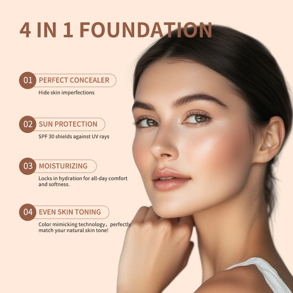 4 In 1 Foundation Long-wearing Moisturizing Waterproof Concealer Even Skin Tone