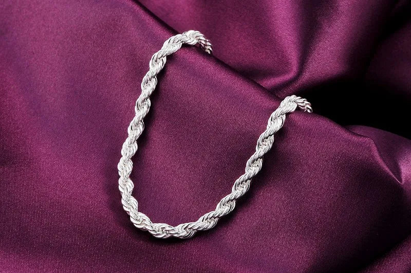 925 Sterling silver Classic Twisted rope chain Bracelets for women