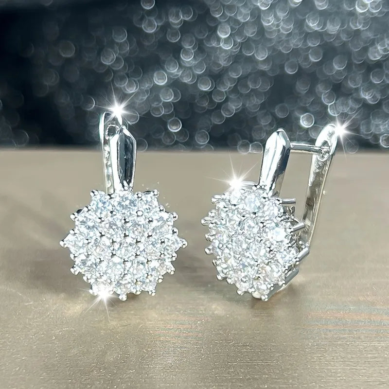 Cute Small White Cubic Zirconia Stone Snowflake Hoop Earrings for Women