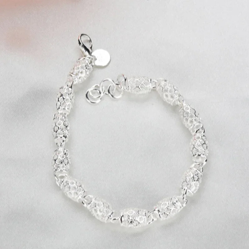 Elegant 925 Silver Flower Beads Charm Bracelets For Women