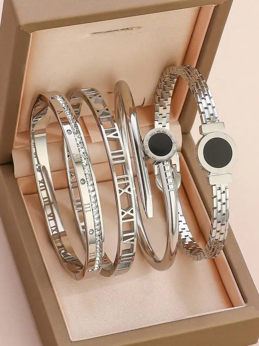 4pcs Layered Luxury Bracelet Set For Women, Zirconia Crystal Bangles
