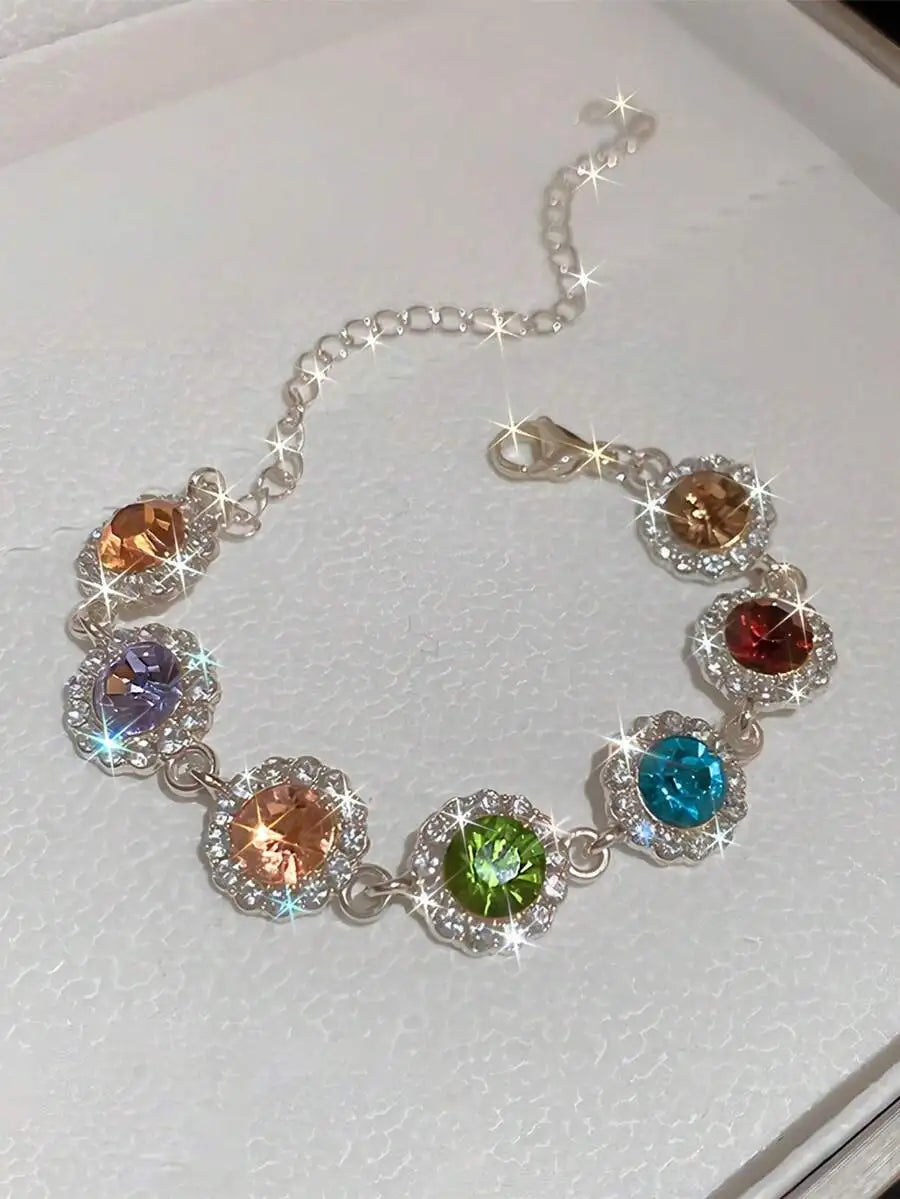 Elegant Rainbow Crystal Charm Bracelet For Women
