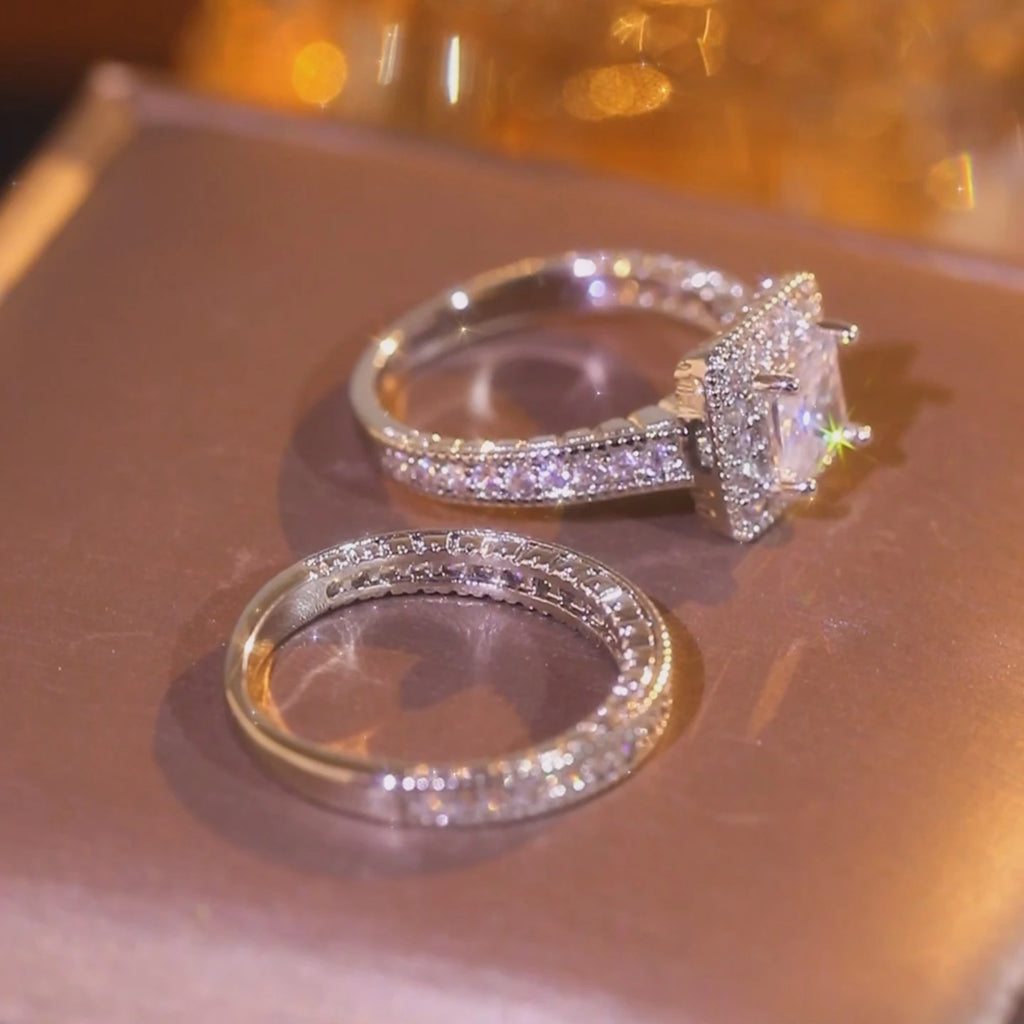 Princess Cut Cubic Zirconia Bridal Ring Set 2Pcs