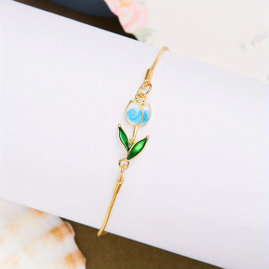 A women's fashion bracelet, elegant flower drip oil tulip bracelet