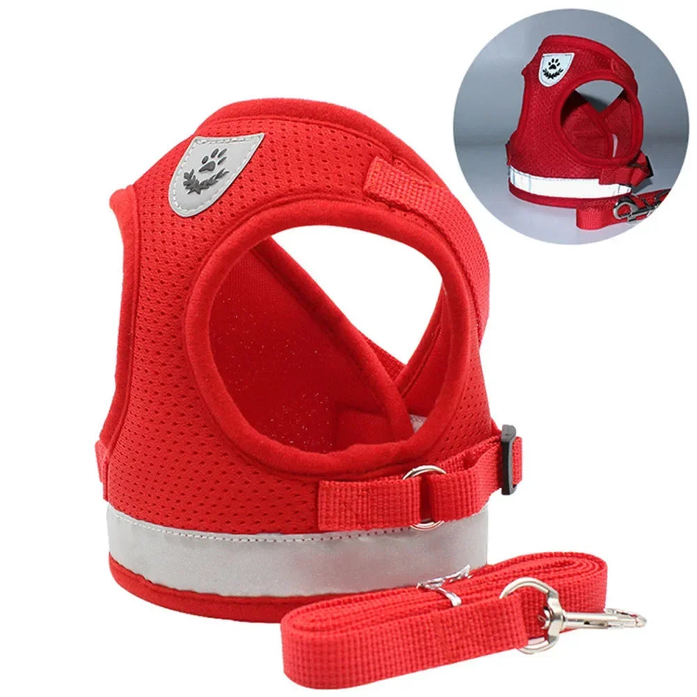 Cat / Dog Harness Lead Leash Set Adjustable Reflective Escape Proof Pet Mesh Vest Harness