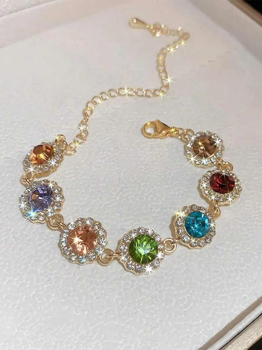 Elegant Rainbow Crystal Charm Bracelet For Women
