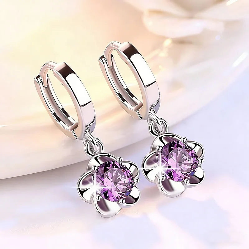 Trendy New Fashion Zircon 925 Silver Earrings For Women Simple Plum Blossom