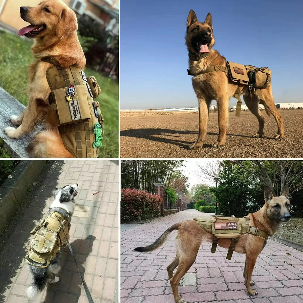 Large Dog Tactical Harness & Leash with MOLLE Pouches Military Vest with Handle