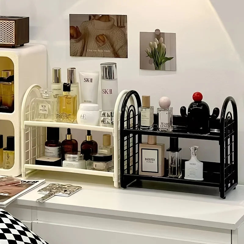 1pc Double Layer Multi-Functional Plastic Desktop Organizer Shelf for Cosmetics, Bedroom, and Dormitory Accessories