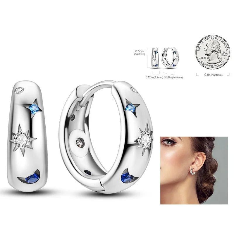 Elegant 925 Sterling Silver Sun Moon Stars Earrings Purple Zirconium Hoop Earring