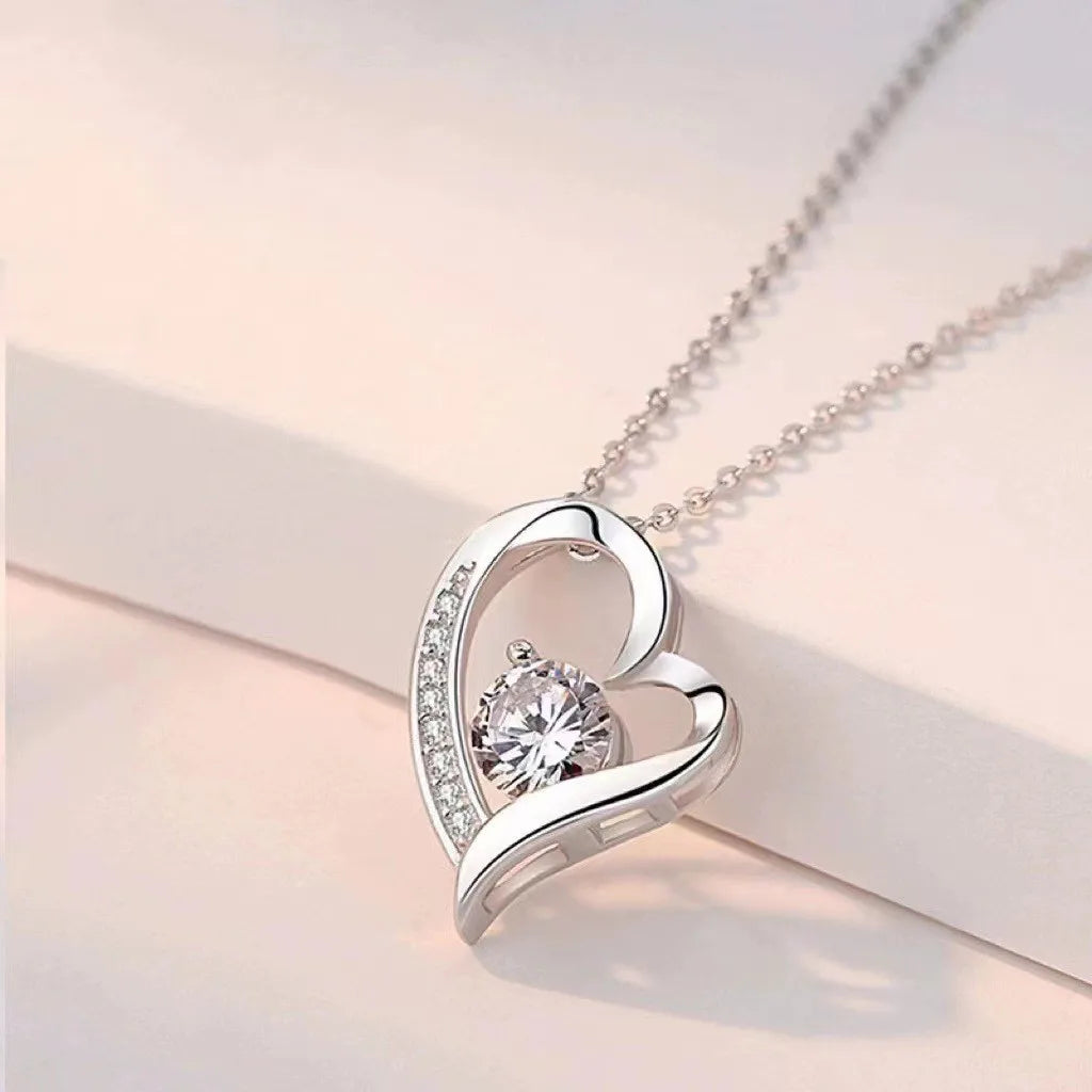 New 925 Sterling Silver Necklace Heart 5A Zircon for Women