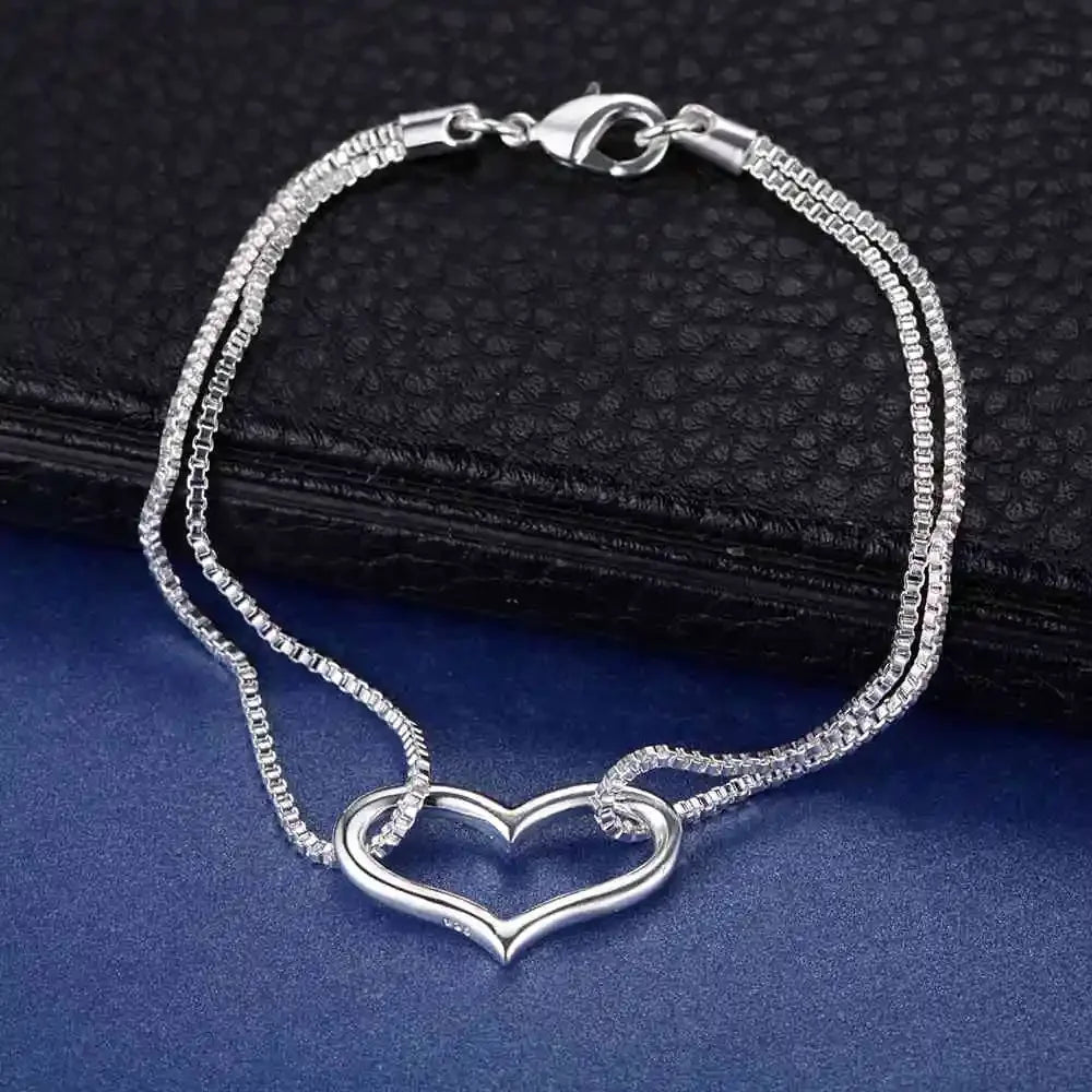 New 925 Sterling Silver Bracelets Heart for Women