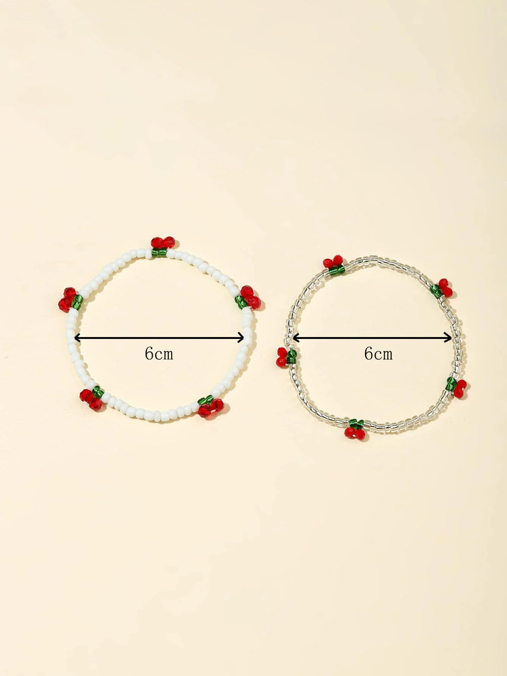 2pcs cherry-themed beaded bracelet with decorative charm