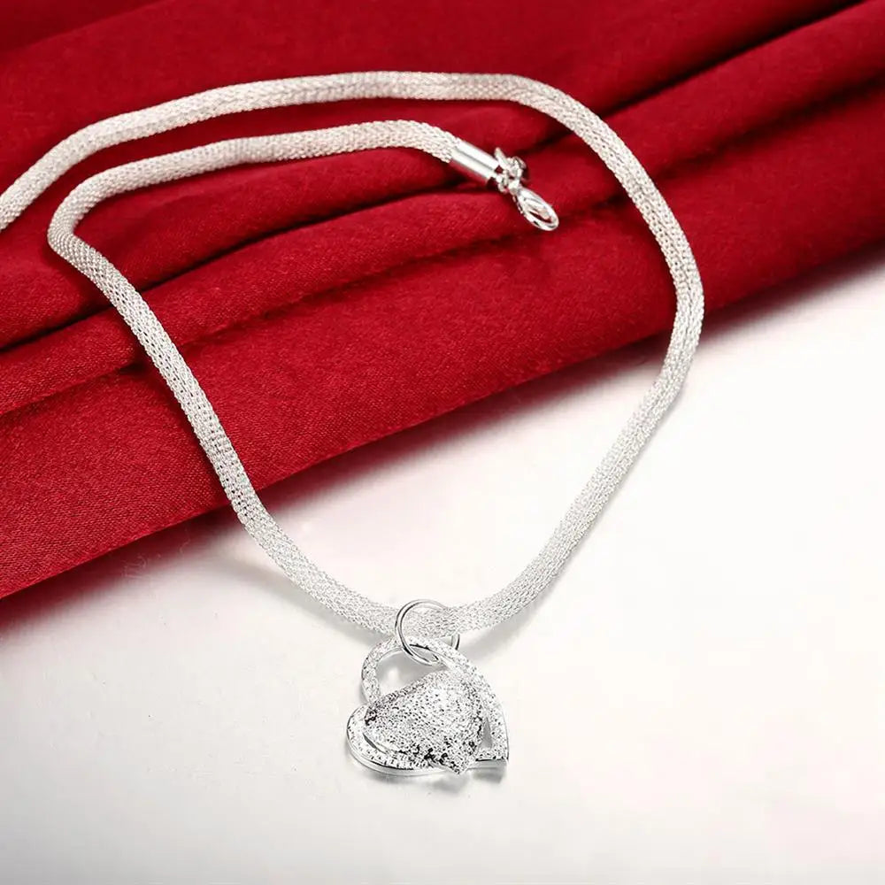 925 Sterling Silver Gorgeous Charm Fashion Charm Heart Necklace 18 Inches Silver Jewelry
