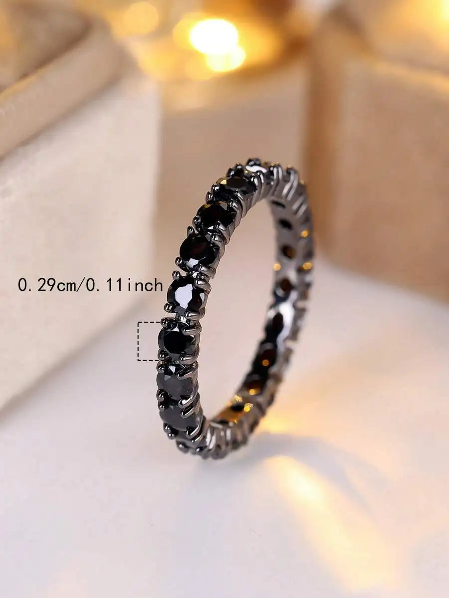 Bohemian Style Black Cubic Zirconia Full Eternity Ring For Women