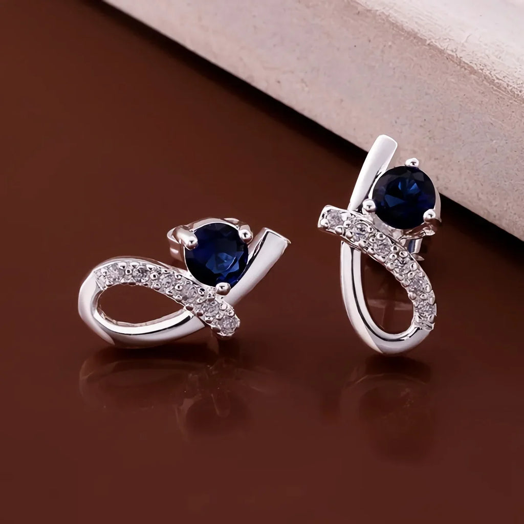 Elegant 925 Sterling Silver  blue zircon crystal earrings for women