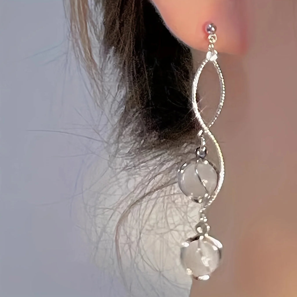 1 Pair French Long Tassel Glass Drop Earrings for Women
