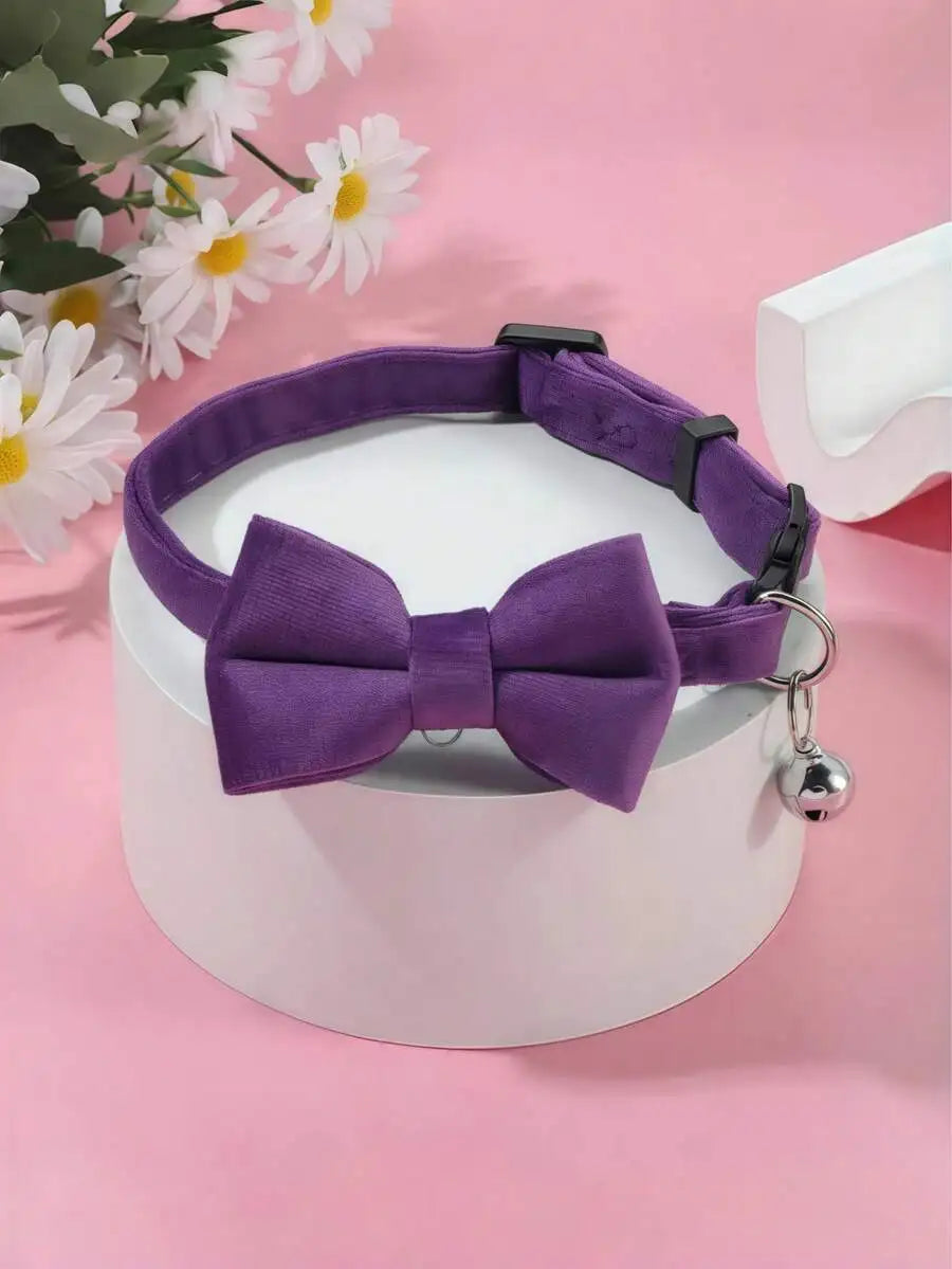 Fashionable Adjustable Pet Collar, Multi-Color, With Bell And Bow Tie - Suitable For Cats And Small Dogs