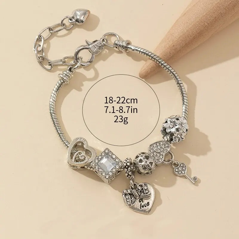 Cute Women Multi-Element Beaded Love Charm Bracelet