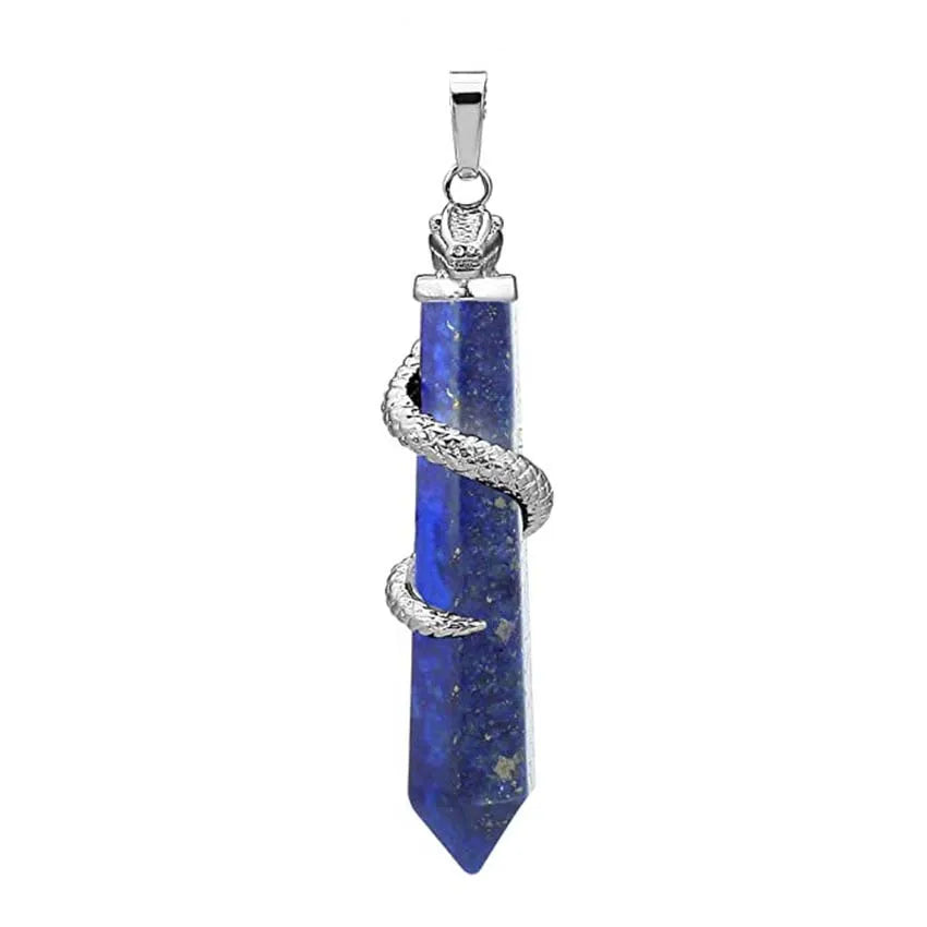 Snake Wrapped Crystal Hexagon Column Stone Pendulum Pendants