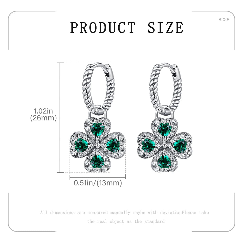 925 Sterling Silver Elegant Sparkling Lucky Clover Hoops Earring For Women