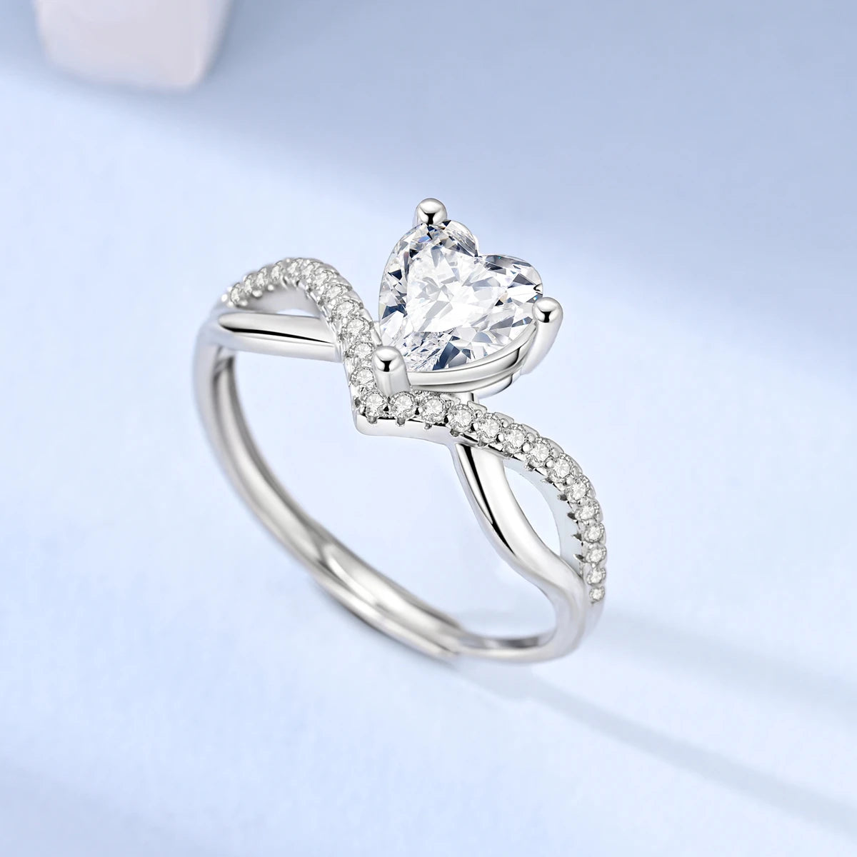 925 Sterling Silver Heart Zircon Sparkling Cubic Zirconia Open Adjustable Ring for Women