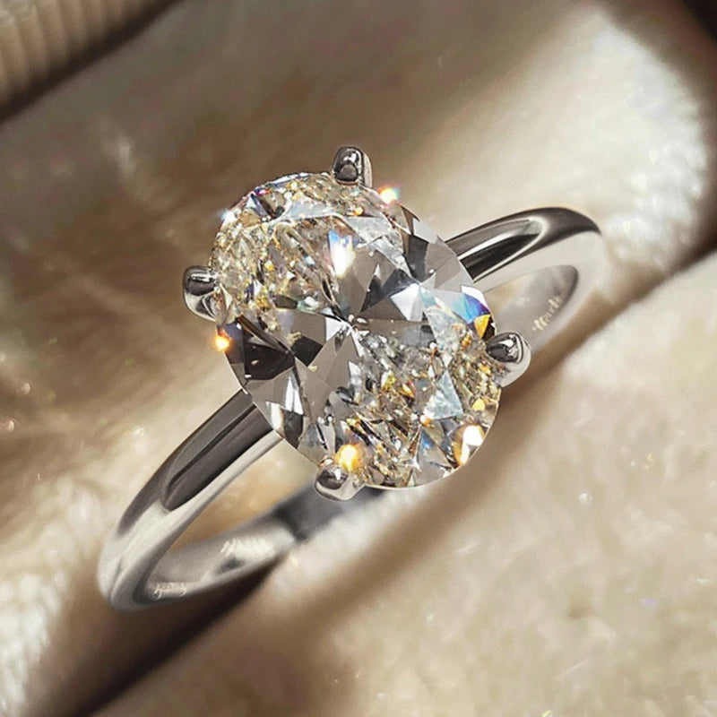 Gorgeous 925 Sterling Silve Zircon Shiny Oval Stone Ring For Women