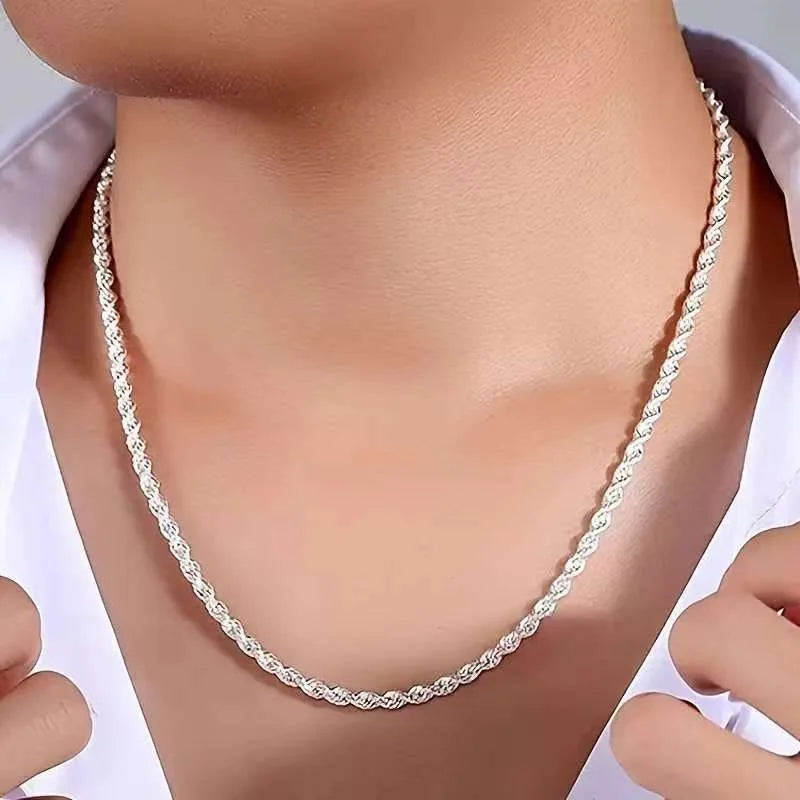 Hot Charms Fine 4MM Rope Chain 925 Sterling Silvery Necklaces for Woman and Men