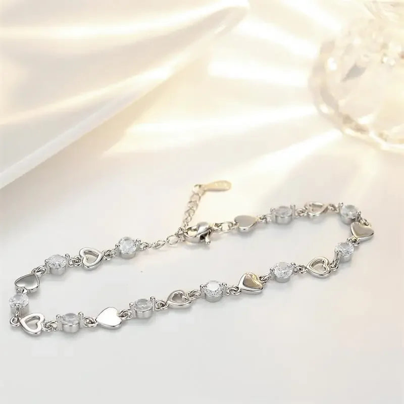 Luxury 925 Sterling Silver Heart Zircon Bracelet for Women
