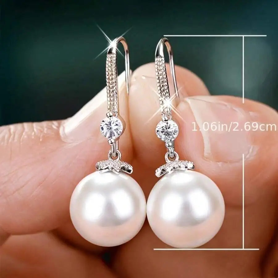Elegant White Faux Pearl Drop Earrings For Women