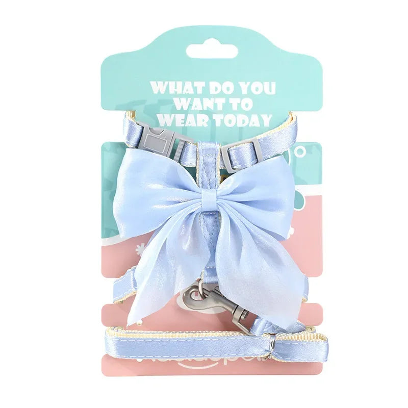 Cute Bowknot Dog / Cat Harness and Leash Adjustable Pet Harness with Traction Rope