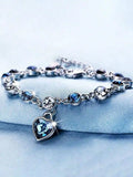 Stunning Blue Heart-Shaped Rhinestone Charm Bracelet For Women – Elegant Fashion Jewelry