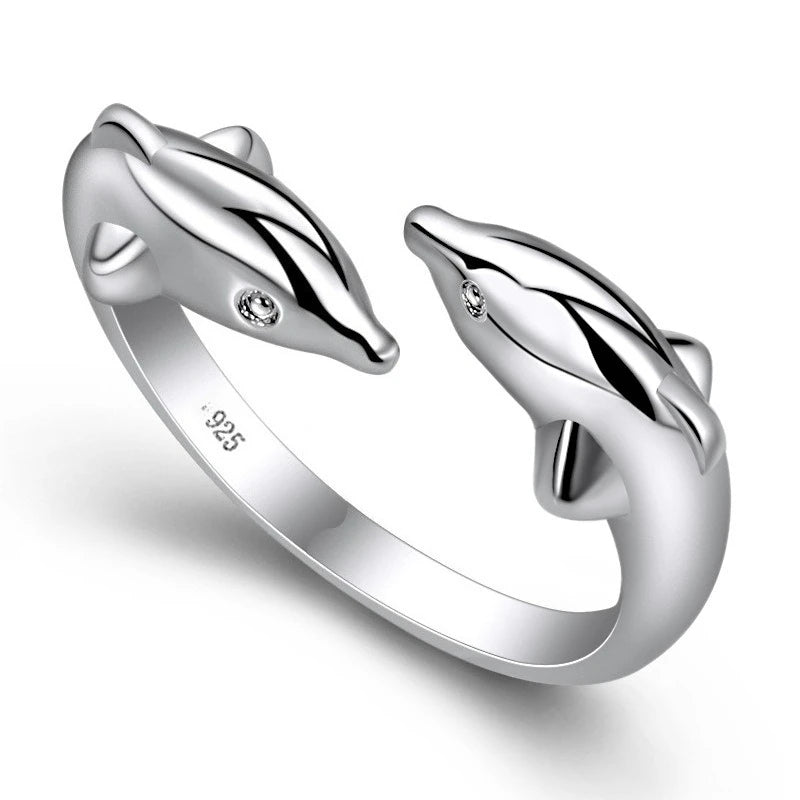 Beautiful 925 Sterling Silver Ring Classic Dolphins for Women