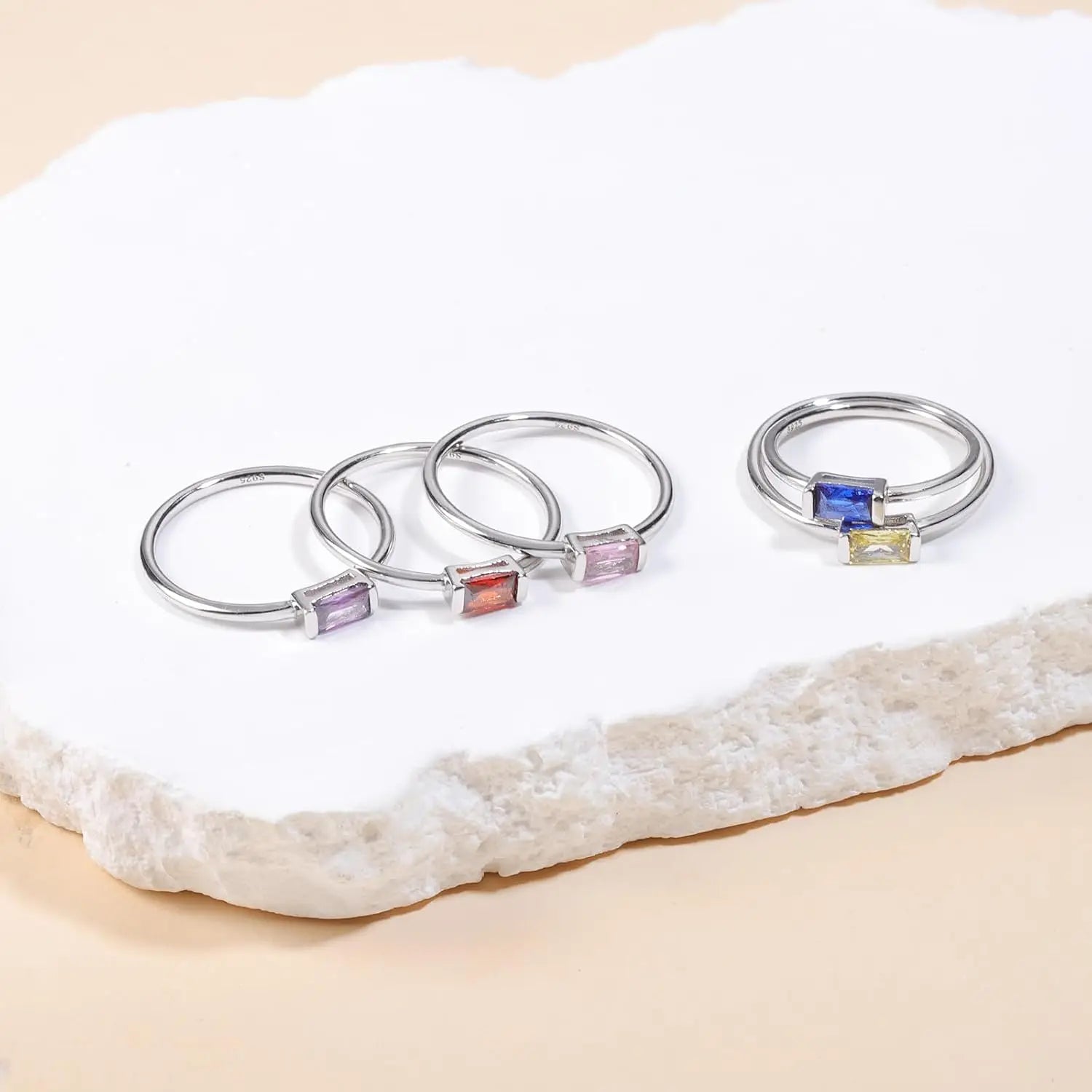 Elegant S925 Sterling Silver Birthstone Stackable Rings for Women with Cubic zirconium