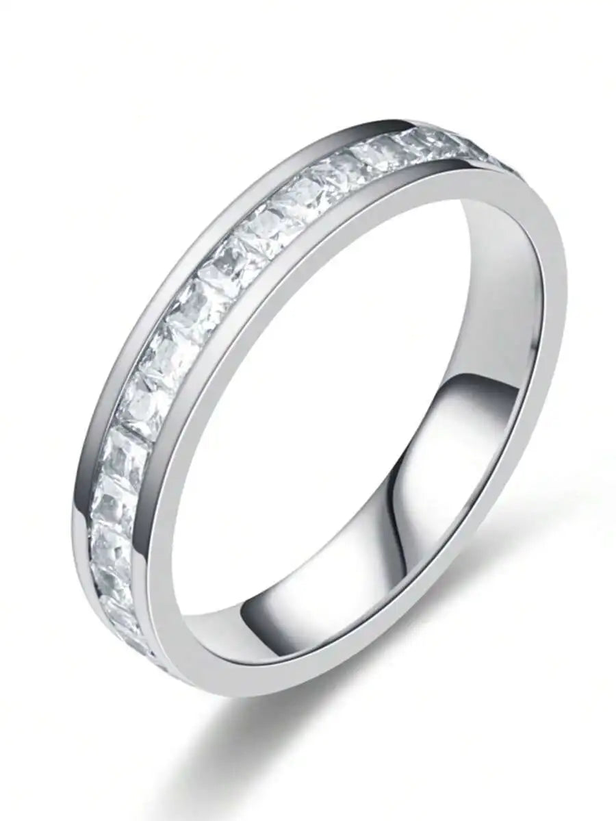 Stainless Steel Cubic Zirconia Channel Set Ring For Men And Women