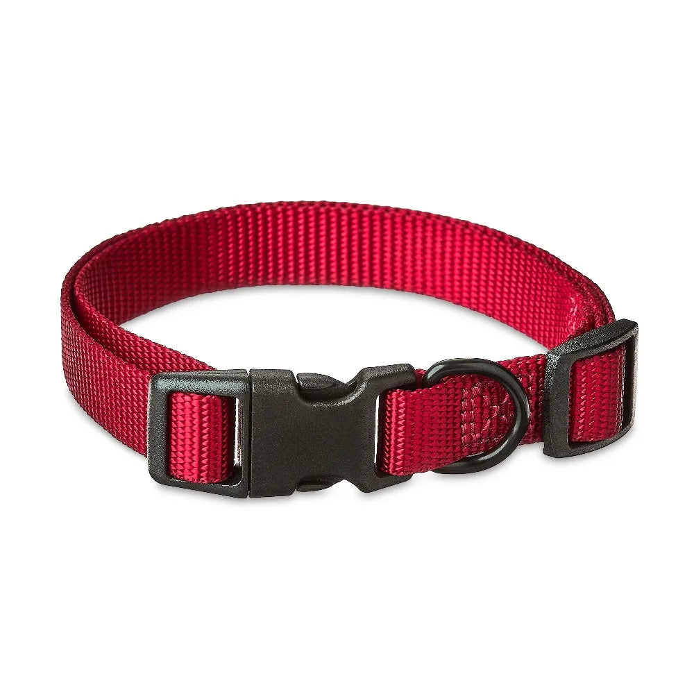 Adjustable Solid Red Polyester Dog Collar for Medium Dogs
