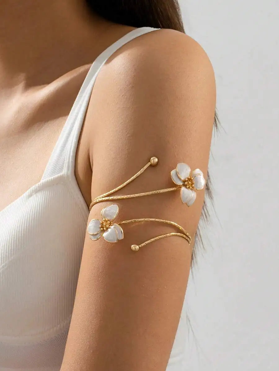 Summer Sexy Vacation Double-Layer White Oil Drop Flower Arm Cuff For Women