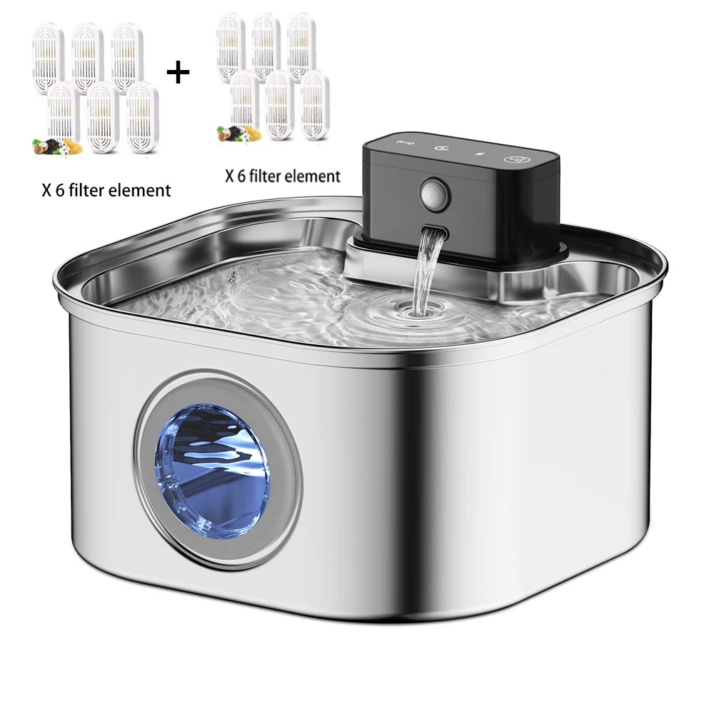 3L 5V Rechargable Automatic Stainless Steel Dogs Water Fountain 4000mAh Wireless