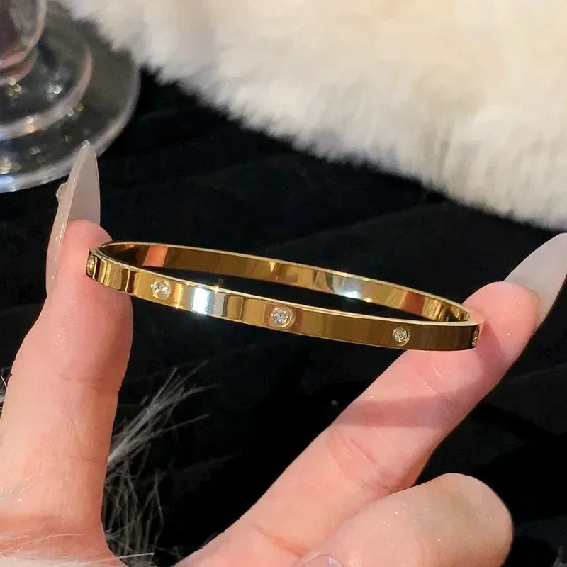 Stainless Steel Bracelet, Trendy with Rhinestone Inlaid Knot Bangles Bracelets for Women