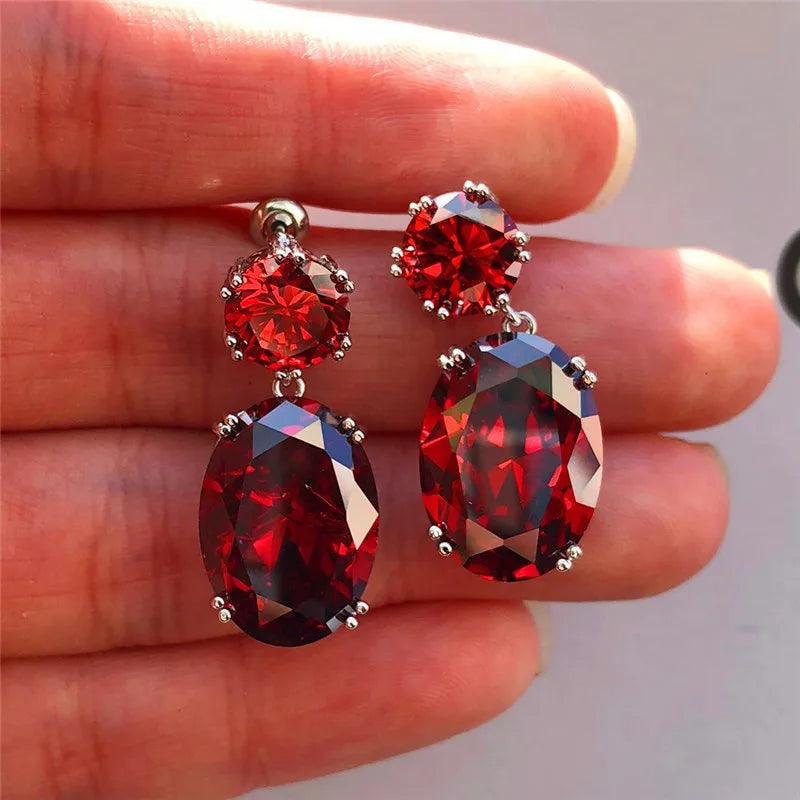 Fashion Jewelry Ladies Blue White Water Drop Shaped Crystal Rhinestone Zircon Metal Dangle Earring for Women